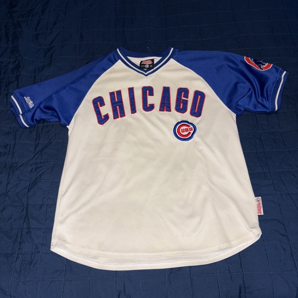 White Blue Chicago Cubs Stitches Baseball Shirt Jersey Men's Medium Good Cond.